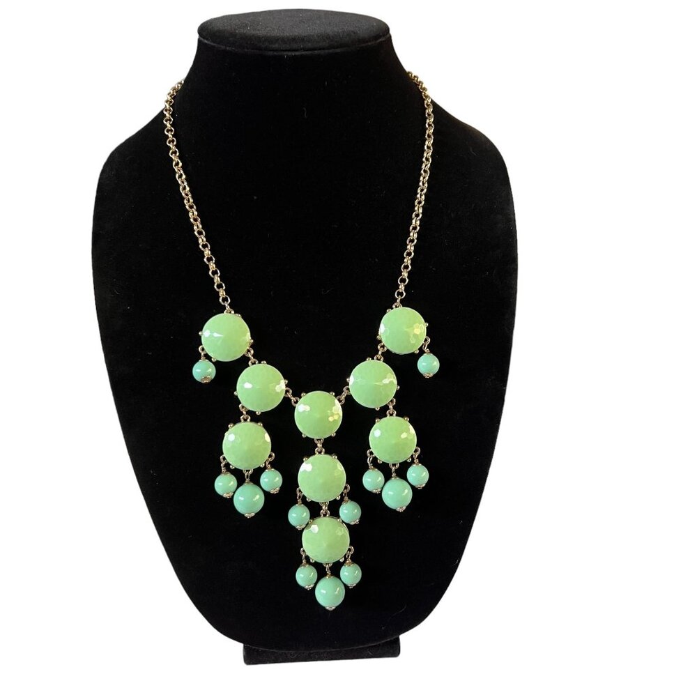 J Crew Vintage Inspired Gold Bauble Necklace With Mint Green Beads Adjus…